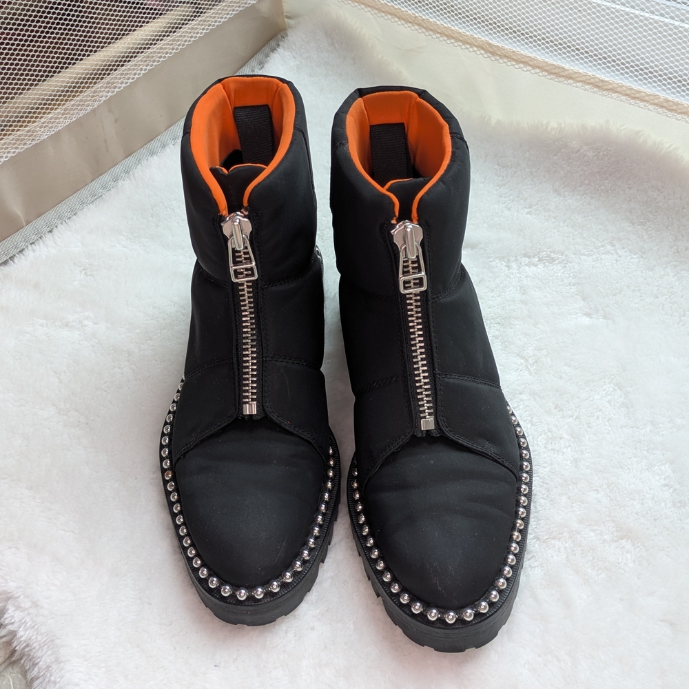 Alexander Wang Nylon Cooper Black And Orange Ankle Boots with Silver Studs - Picture 2 of 13